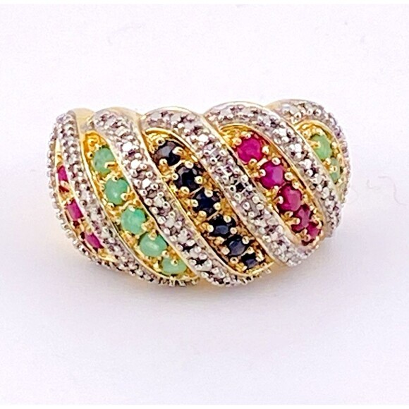 Ross Simmons Gold Over Sterling Set Multi Gem Bombe Ring n Huggie Hoop Earrings - Picture 5 of 15